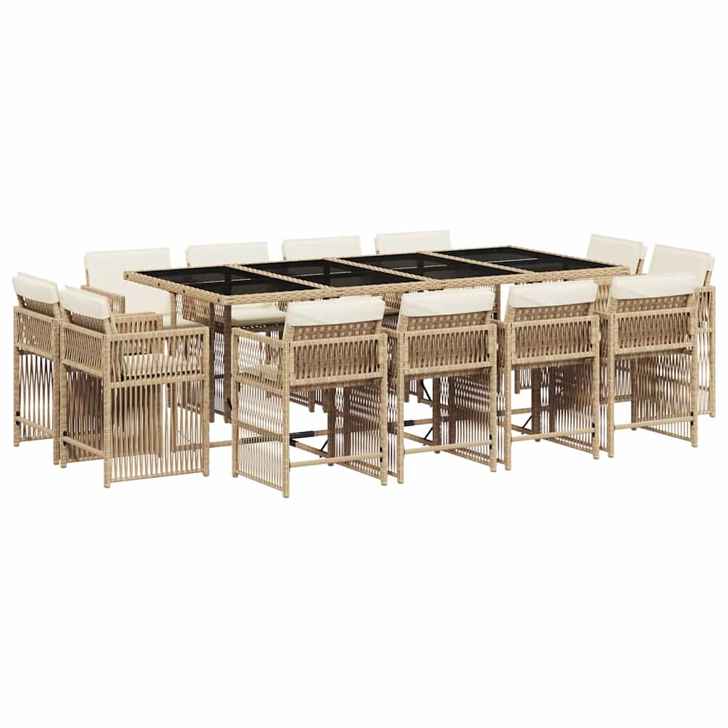 Set da Pranzo da Giardino 13 pz con Cuscini Beige in Polyrattan