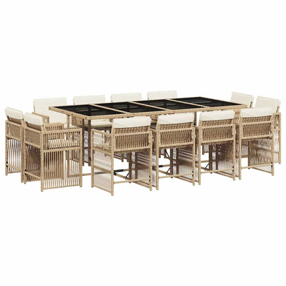 Set da Pranzo da Giardino 13 pz con Cuscini Beige in Polyrattan