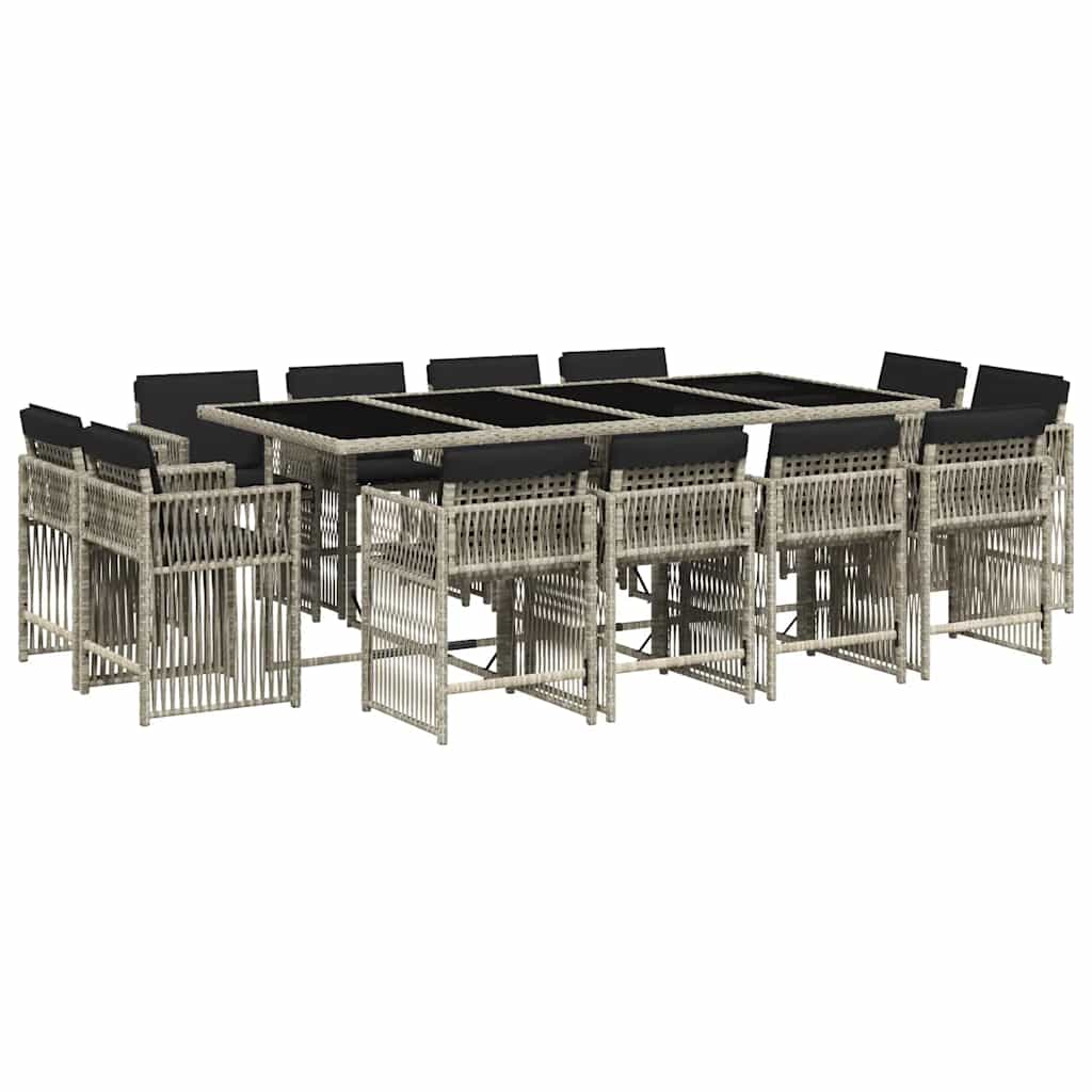 Set da Pranzo da Giardino 13pz con Cuscini Grigio in Polyrattan