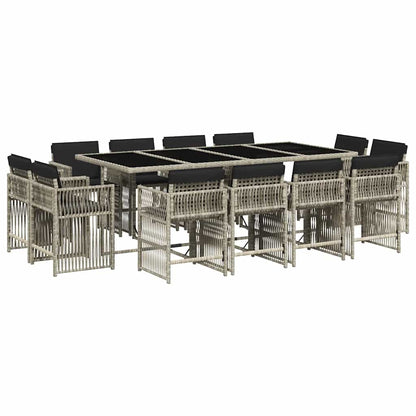 Set da Pranzo da Giardino 13pz con Cuscini Grigio in Polyrattan