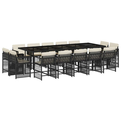 Set da Pranzo da Giardino 15 pz con Cuscini Nero in Polyrattan | homemem39