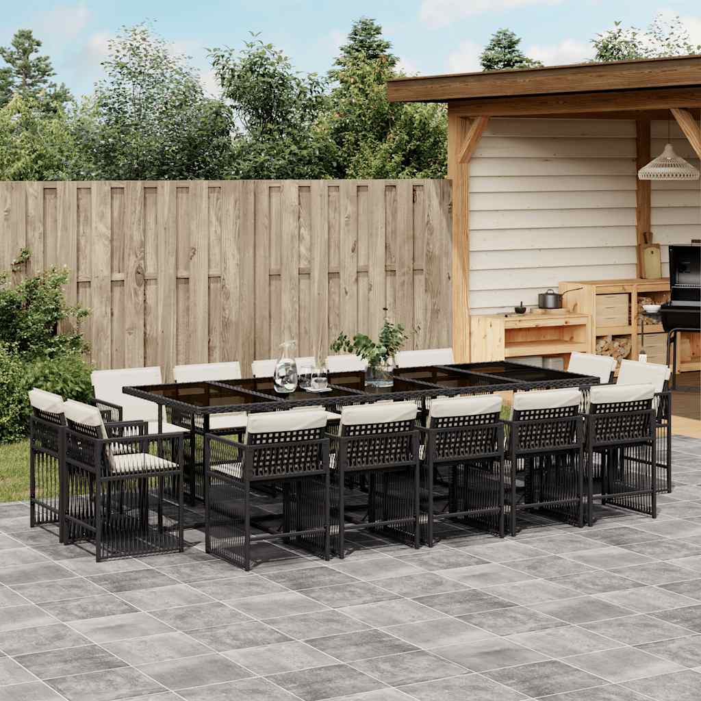 Set da Pranzo da Giardino 15 pz con Cuscini Nero in Polyrattan | homemem39