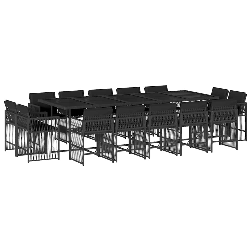 Set da Pranzo da Giardino 15 pz con Cuscini Nero in Polyrattan | homemem39