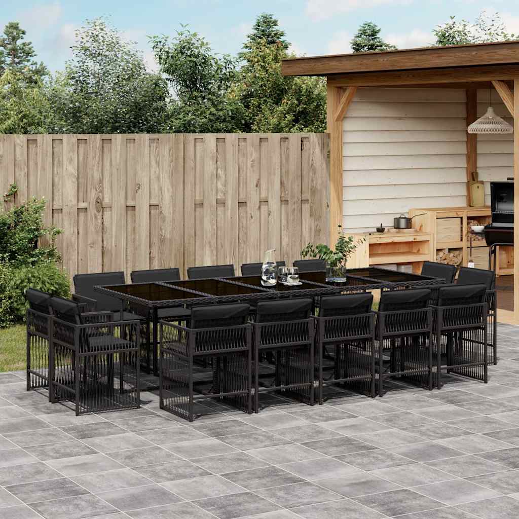 Set da Pranzo da Giardino 15 pz con Cuscini Nero in Polyrattan | homemem39