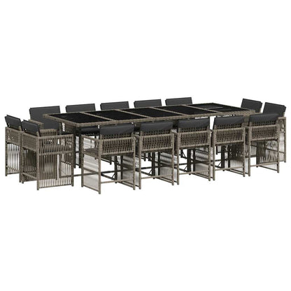 Set da Pranzo da Giardino 15 pz con Cuscini Grigio Polyrattan - homemem39
