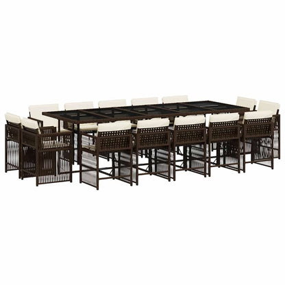 Set da Pranzo da Giardino 15 pz con Cuscini Marrone Polyrattan | homemem39