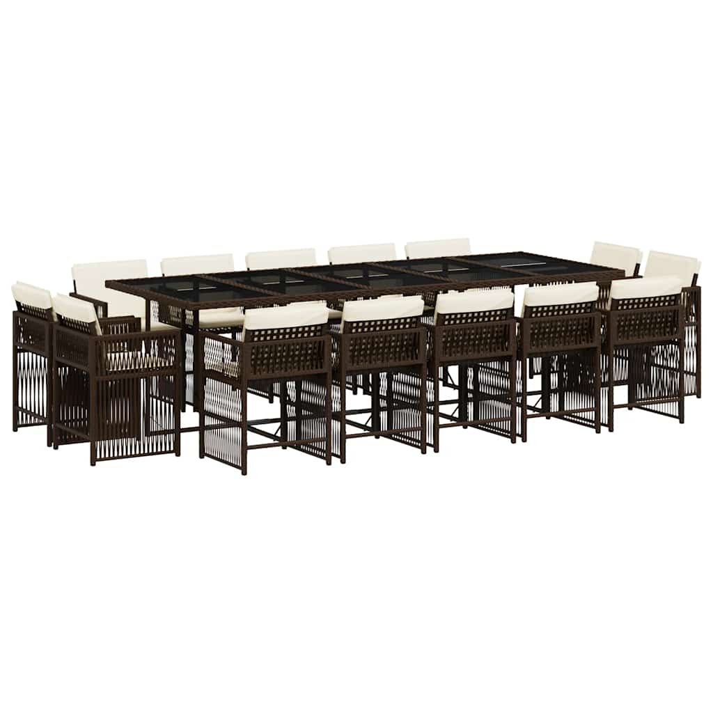 Set da Pranzo da Giardino 15 pz con Cuscini Marrone Polyrattan - homemem39