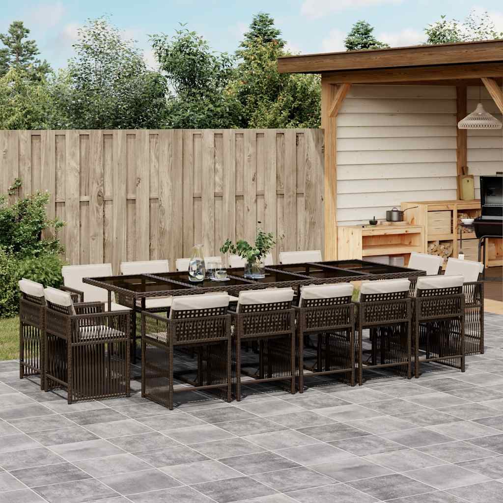 Set da Pranzo da Giardino 15 pz con Cuscini Marrone Polyrattan | homemem39