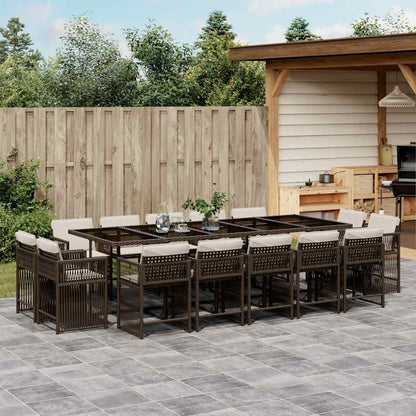 Set da Pranzo da Giardino 15 pz con Cuscini Marrone Polyrattan | homemem39