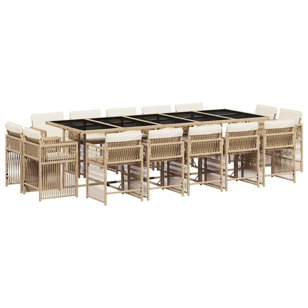 Set da Pranzo da Giardino 15 pz con Cuscini Beige in Polyrattan | homemem39