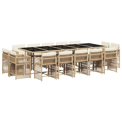 Set da Pranzo da Giardino 15 pz con Cuscini Beige in Polyrattan | homemem39