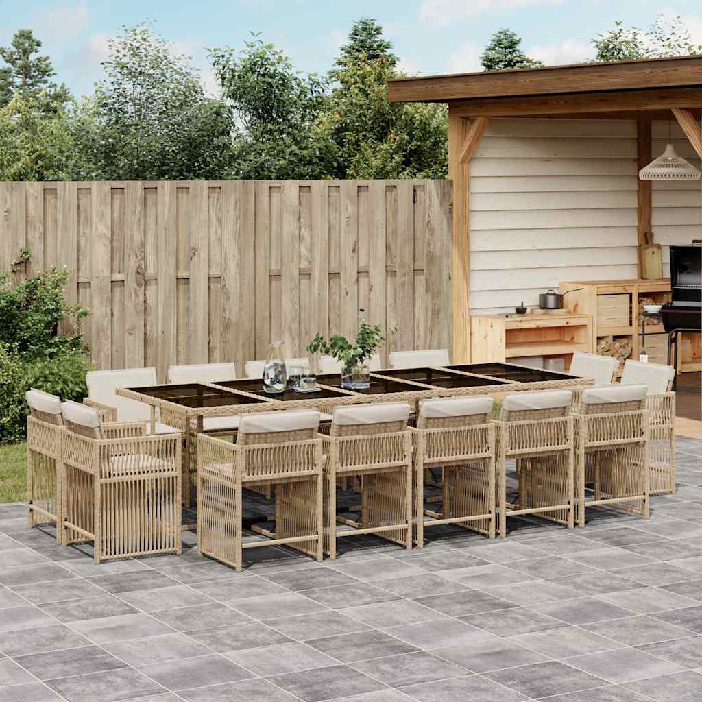 Set da Pranzo da Giardino 15 pz con Cuscini Beige in Polyrattan | homemem39