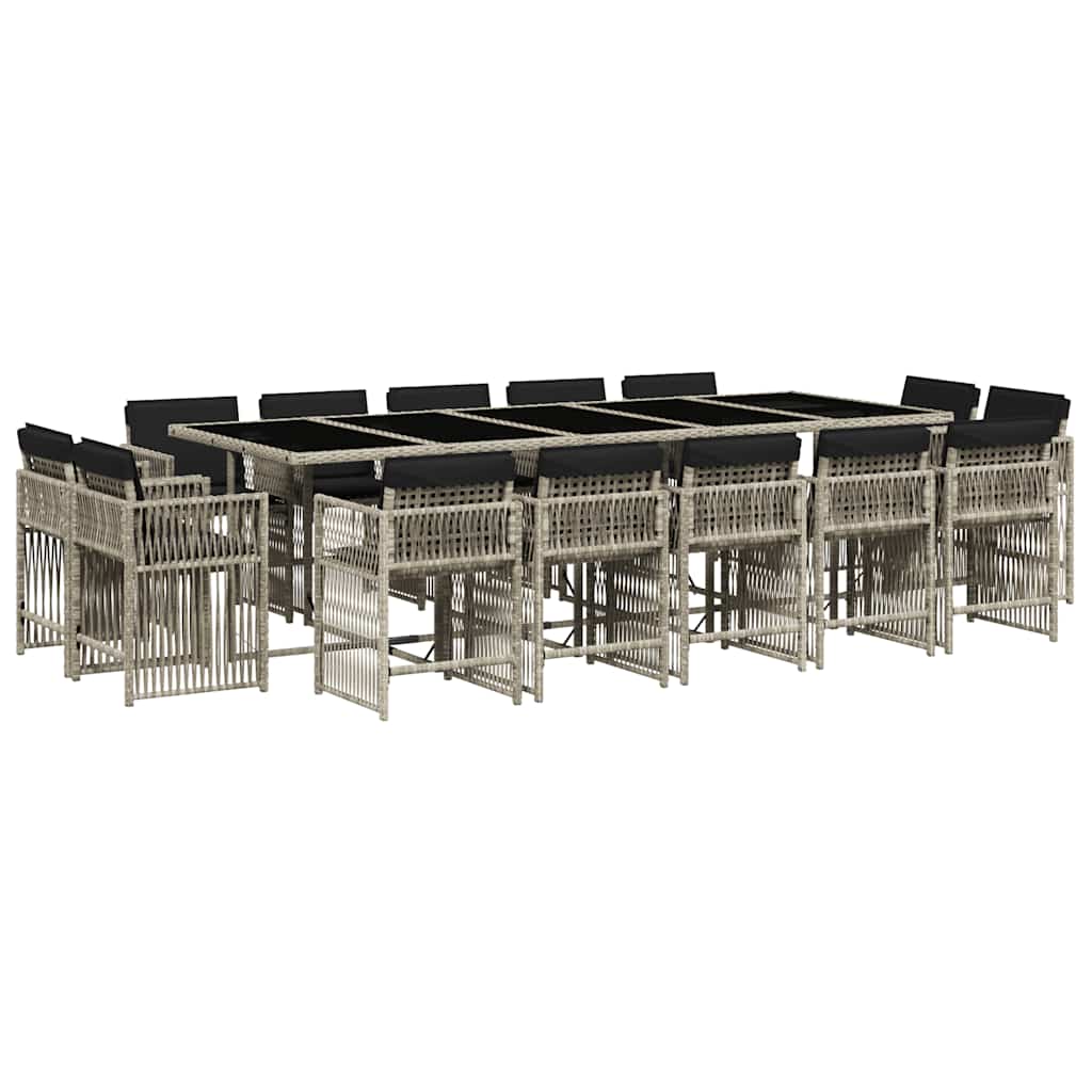 Set da Pranzo da Giardino 15 pz con Cuscini Grigio Polyrattan | homemem39