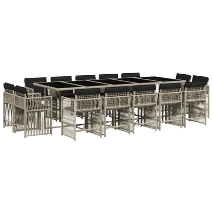 Set da Pranzo da Giardino 15 pz con Cuscini Grigio Polyrattan | homemem39