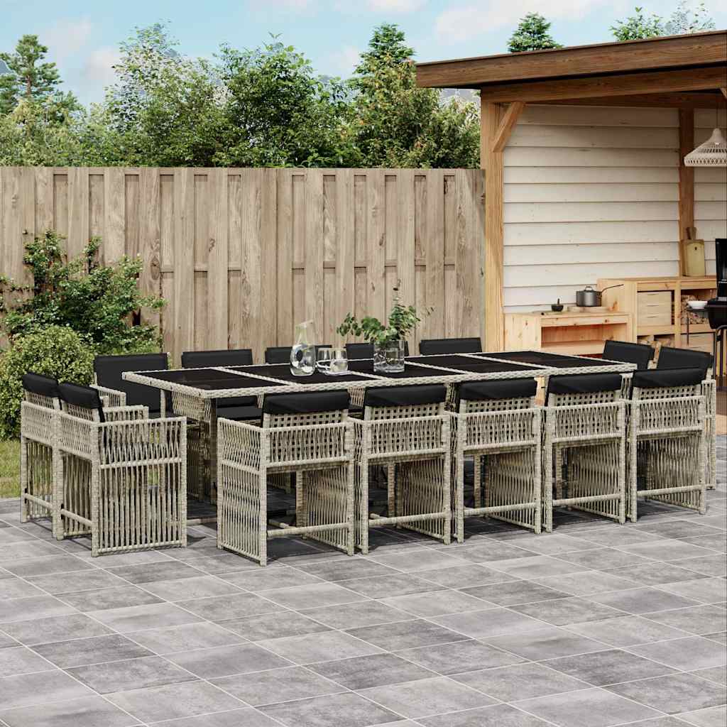 Set da Pranzo da Giardino 15 pz con Cuscini Grigio Polyrattan | homemem39