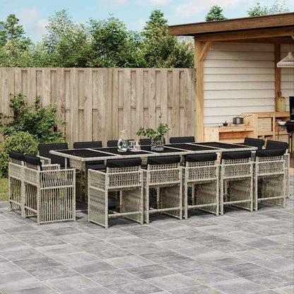 Set da Pranzo da Giardino 15 pz con Cuscini Grigio Polyrattan | homemem39