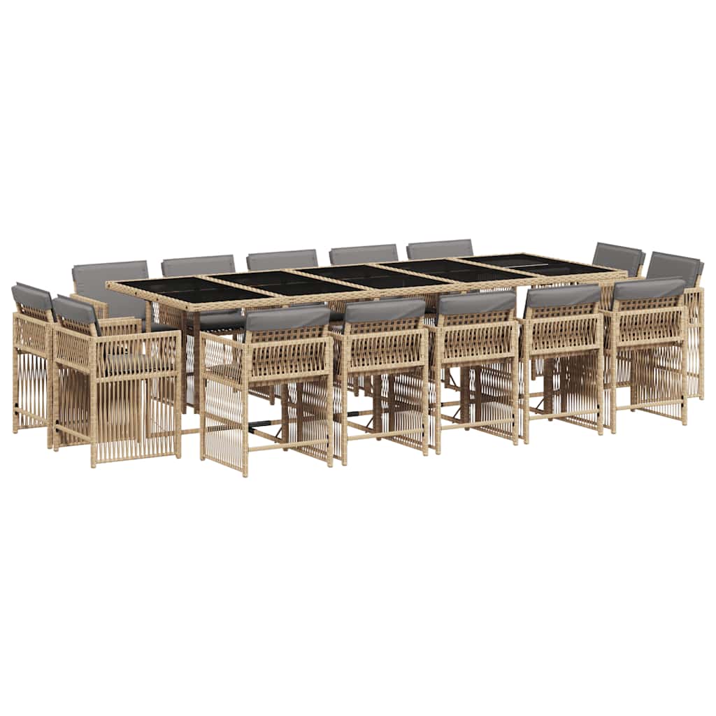 Set Pranzo da Giardino 15 pz con Cuscini Beige Misto Polyrattan | homemem39