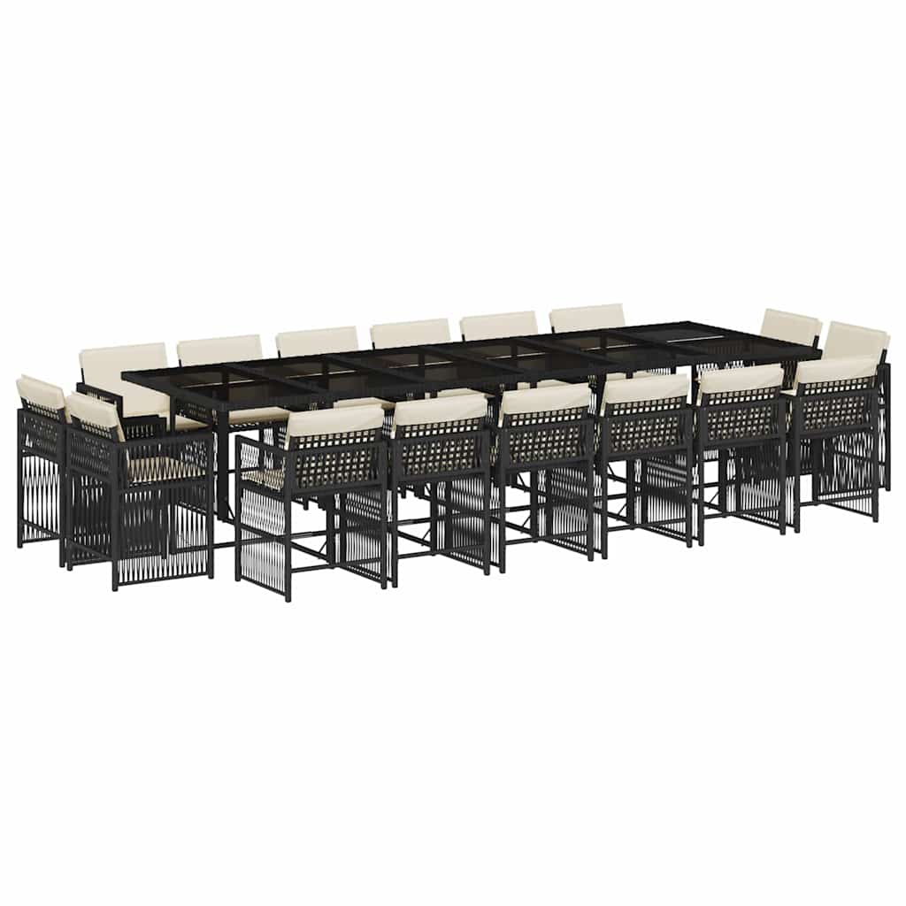 Set da Pranzo da Giardino 17 pz con Cuscini Nero in Polyrattan | homemem39