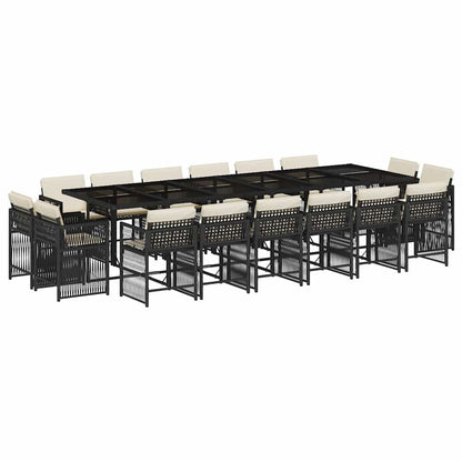 Set da Pranzo da Giardino 17 pz con Cuscini Nero in Polyrattan | homemem39