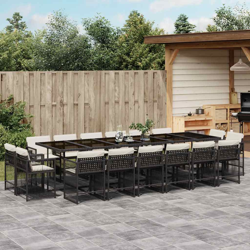 Set da Pranzo da Giardino 17 pz con Cuscini Nero in Polyrattan | homemem39