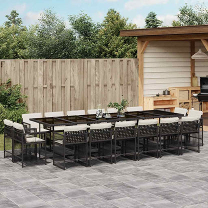 Set da Pranzo da Giardino 17 pz con Cuscini Nero in Polyrattan | homemem39