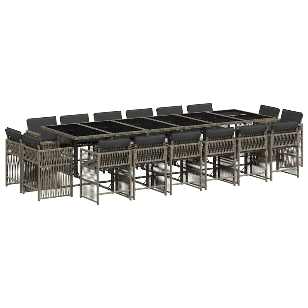 Set da Pranzo da Giardino 17pz con Cuscini Grigio in Polyrattan | homemem39