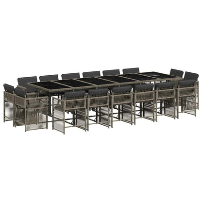Set da Pranzo da Giardino 17pz con Cuscini Grigio in Polyrattan | homemem39