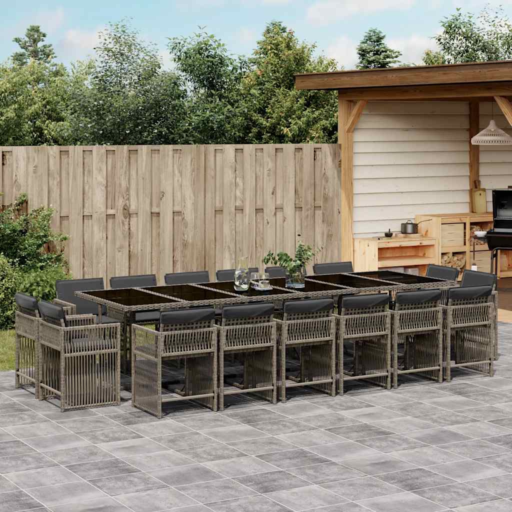Set da Pranzo da Giardino 17pz con Cuscini Grigio in Polyrattan | homemem39