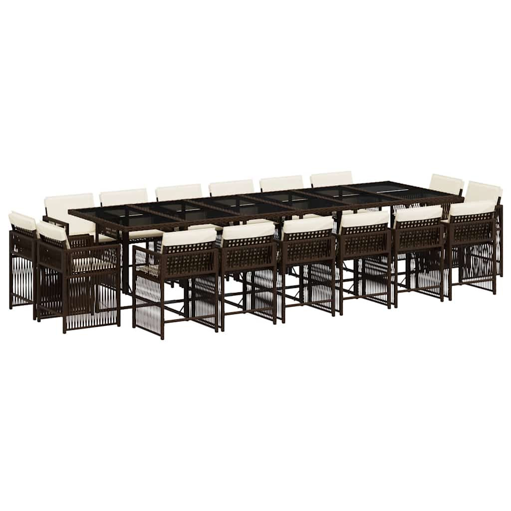 Set da Pranzo da Giardino 17 pz con Cuscini Marrone Polyrattan | homemem39