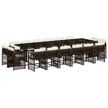 Set da Pranzo da Giardino 17 pz con Cuscini Marrone Polyrattan | homemem39