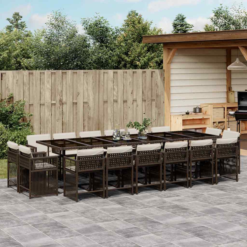 Set da Pranzo da Giardino 17 pz con Cuscini Marrone Polyrattan | homemem39