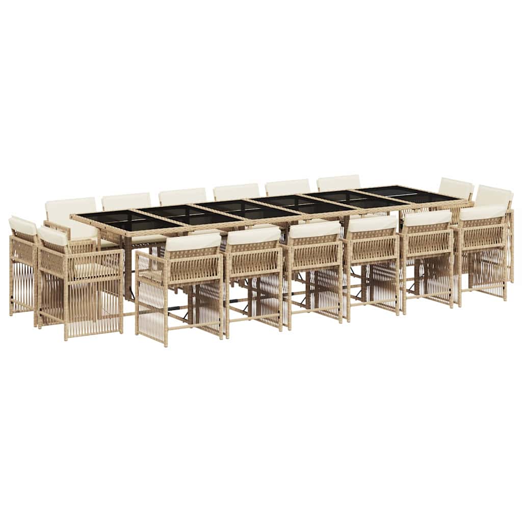 Set da Pranzo da Giardino 17 pz con Cuscini Beige in Polyrattan | homemem39