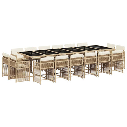 Set da Pranzo da Giardino 17 pz con Cuscini Beige in Polyrattan | homemem39
