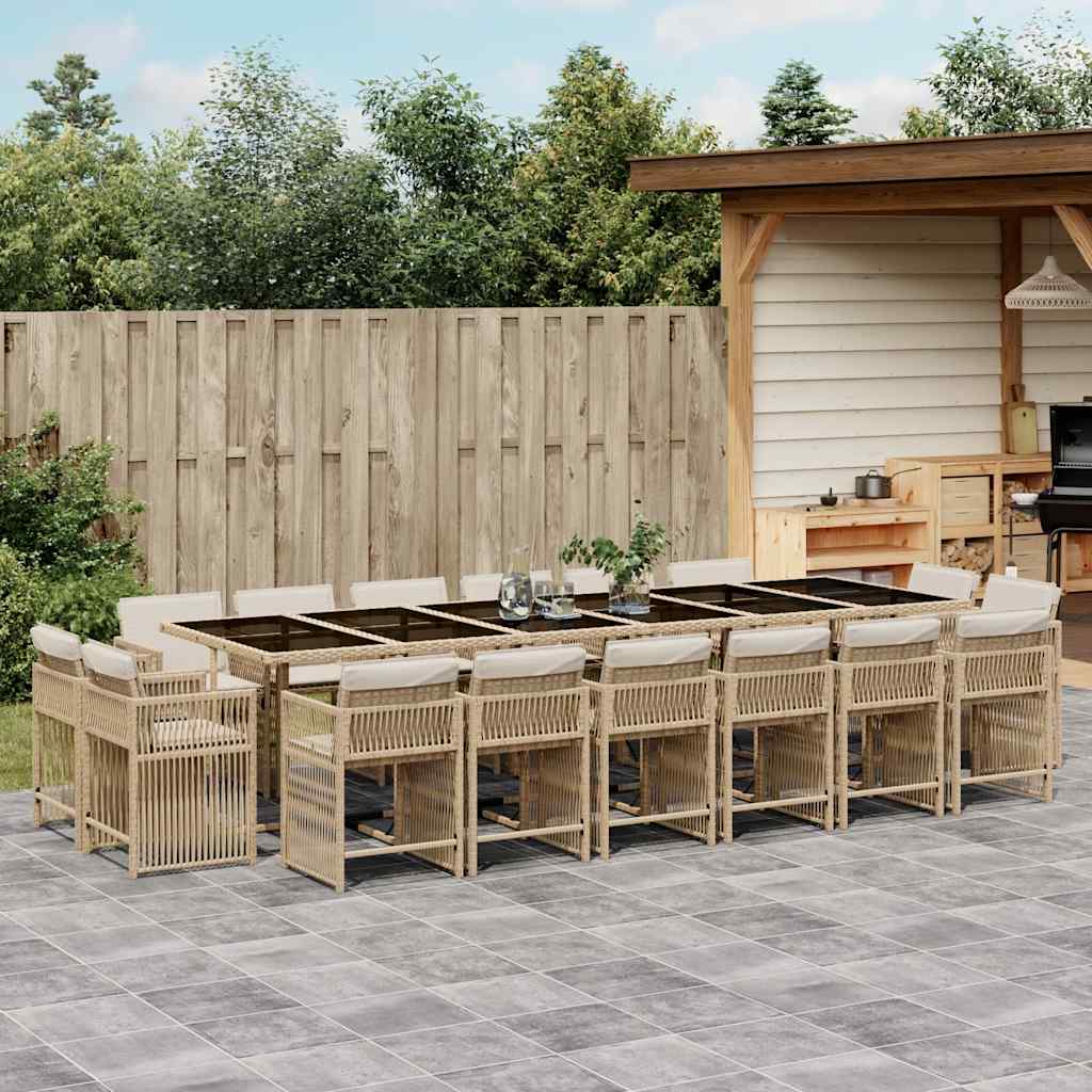Set da Pranzo da Giardino 17 pz con Cuscini Beige in Polyrattan | homemem39