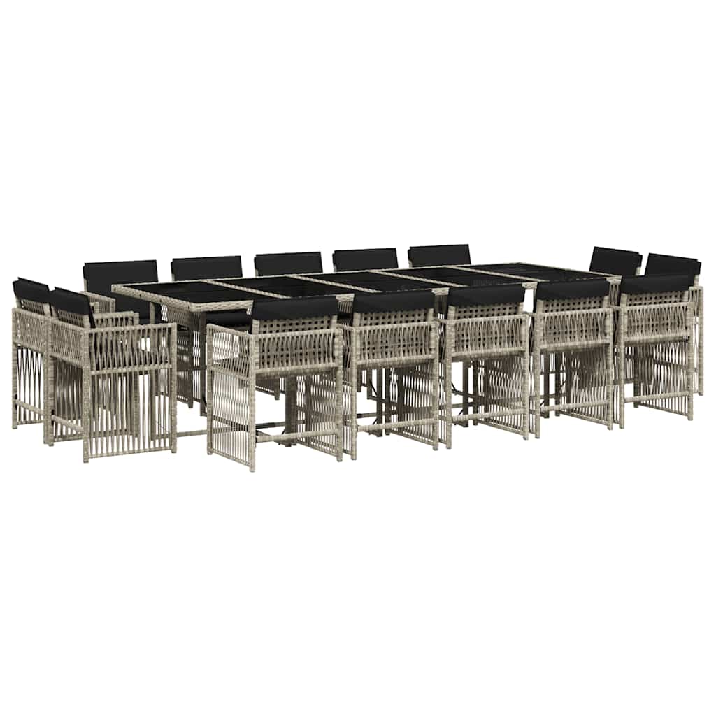 Set da Pranzo da Giardino 17pz con Cuscini Grigio in Polyrattan | homemem39