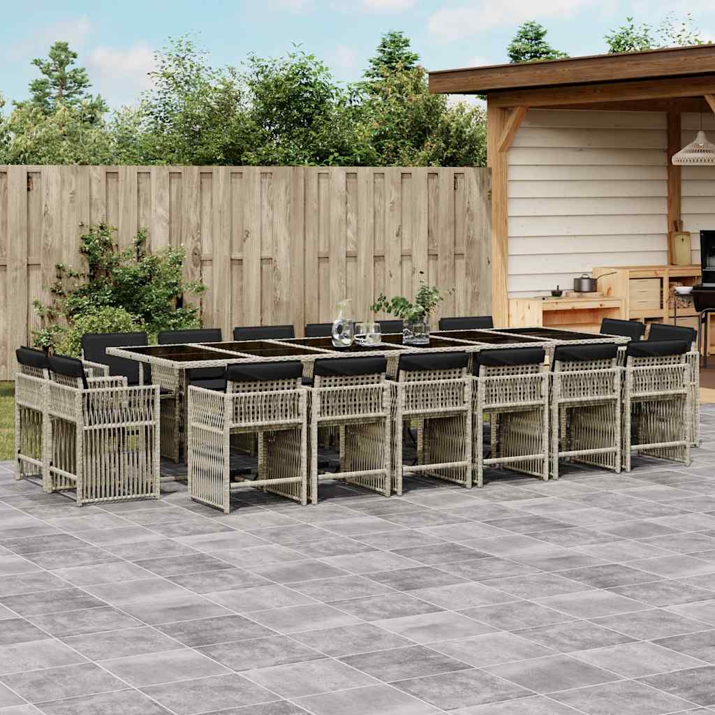 Set da Pranzo da Giardino 17pz con Cuscini Grigio in Polyrattan | homemem39