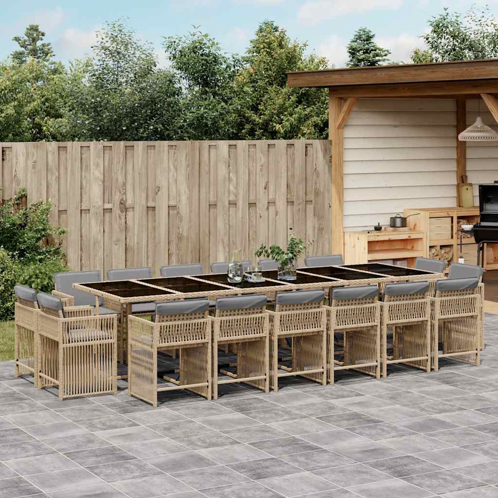 Set Pranzo da Giardino 17 pz con Cuscini Beige Misto Polyrattan | homemem39