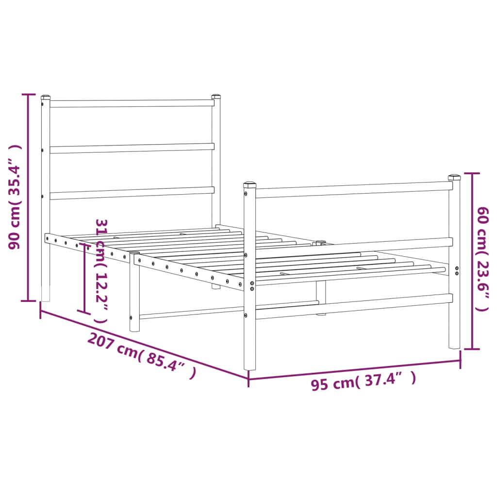 Giroletto con Testiera e Pediera Metallo Nero 90x200 cm | homemem39