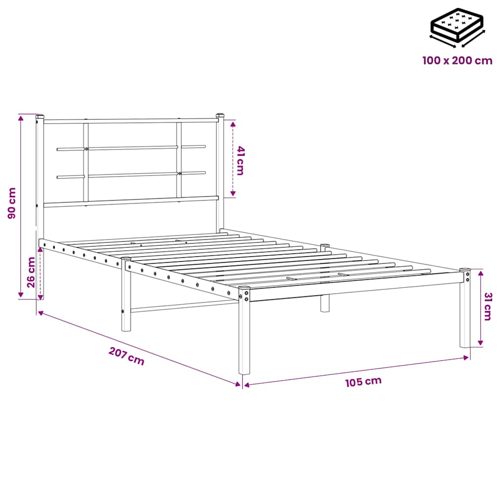 Giroletto con Testiera Metallo Nero 100x200 cm | homemem39