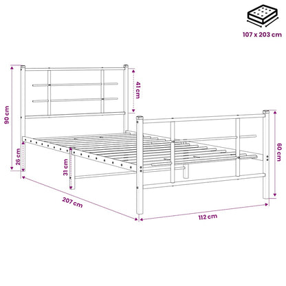 Giroletto con Testiera e Pediera Metallo Nero 107x203 cm | homemem39