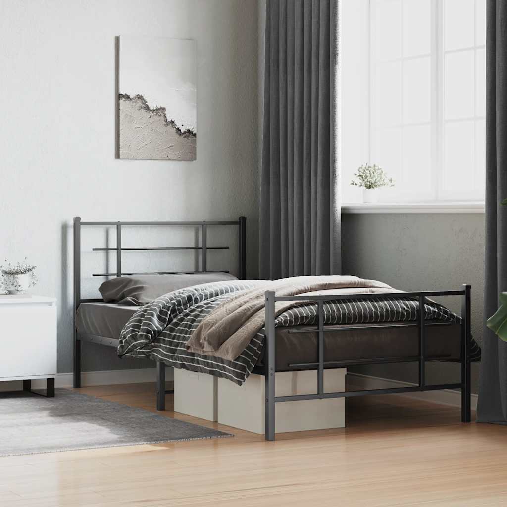 Giroletto con Testiera e Pediera Metallo Nero 107x203 cm | homemem39