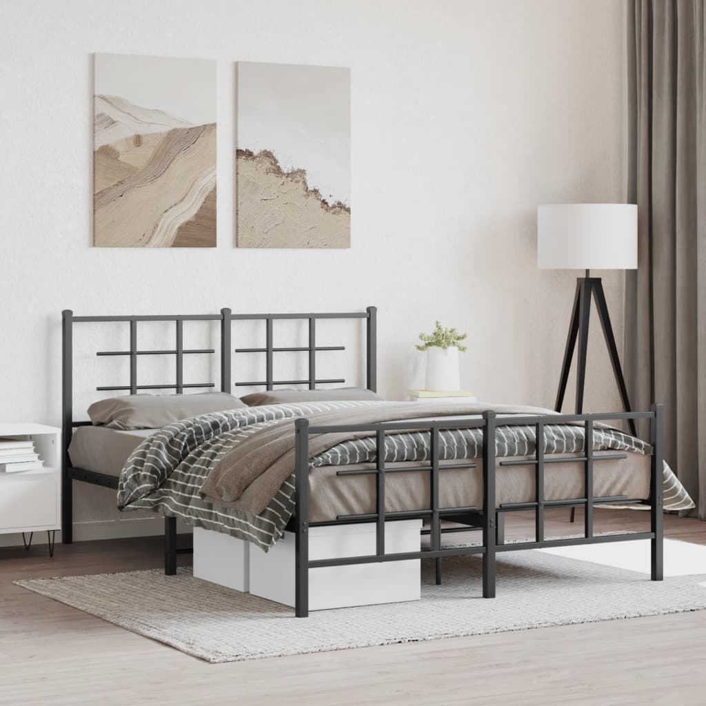 Giroletto con Testiera e Pediera Metallo Nero 135x190 cm | homemem39