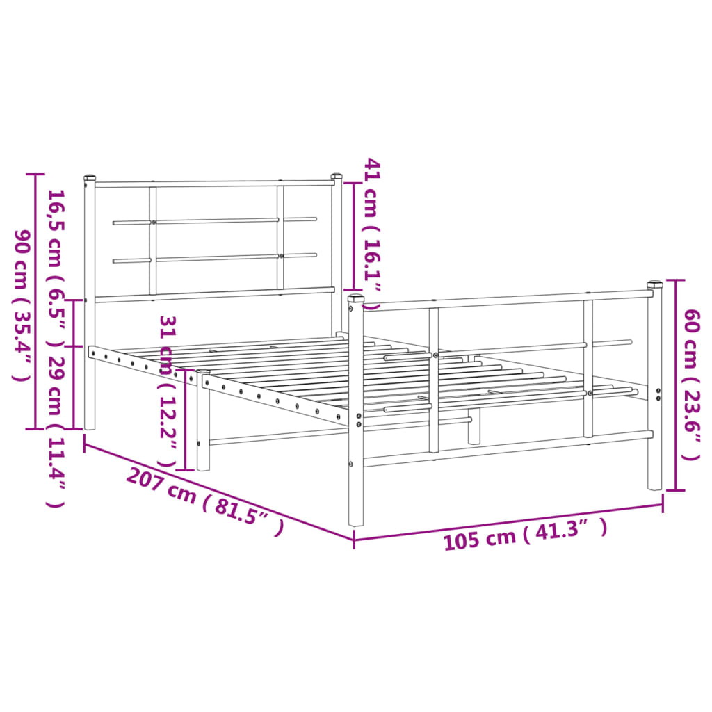 Giroletto con Testiera e Pediera Metallo Bianco 100x200 cm | homemem39