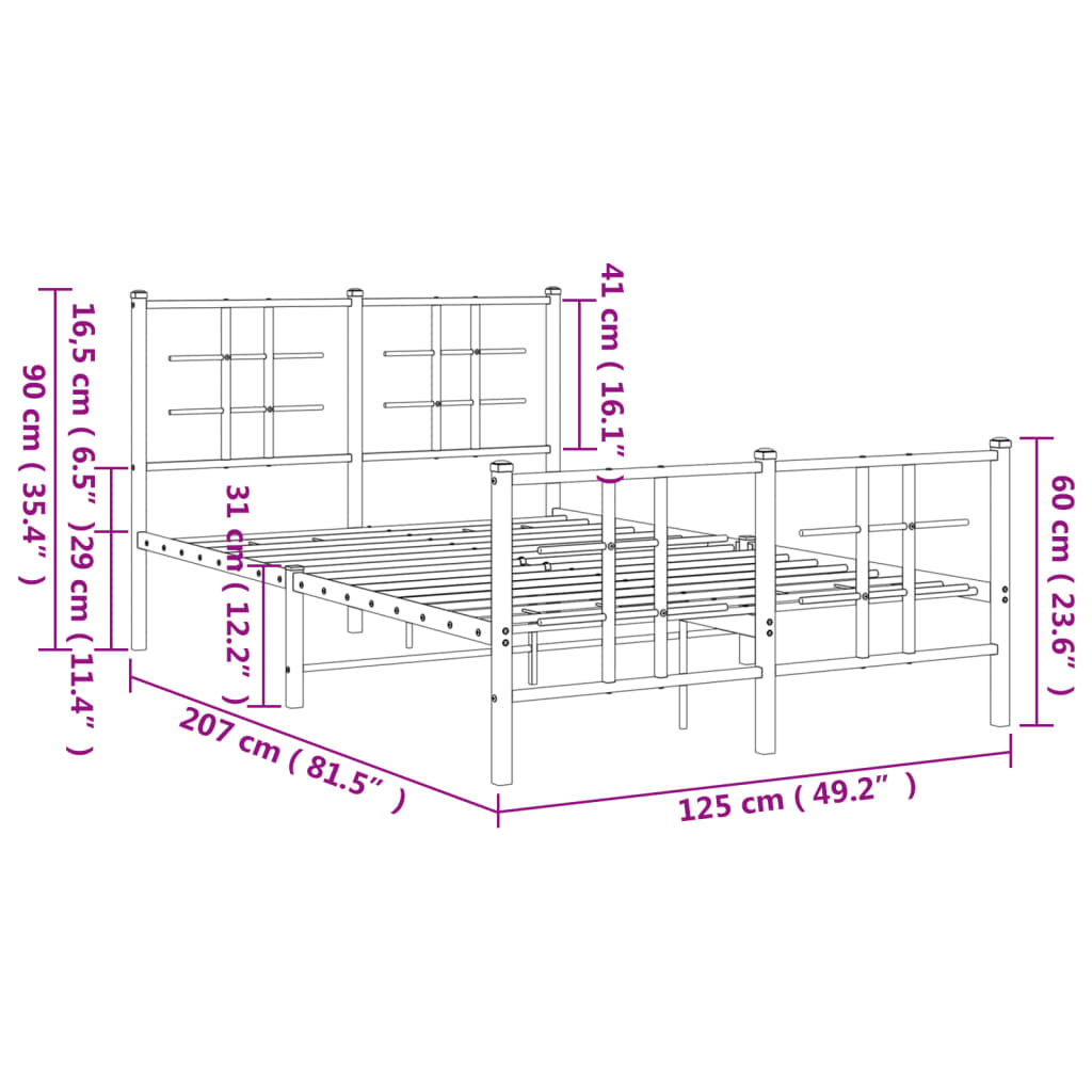 Giroletto con Testiera e Pediera Metallo Bianco 120x200 cm | homemem39