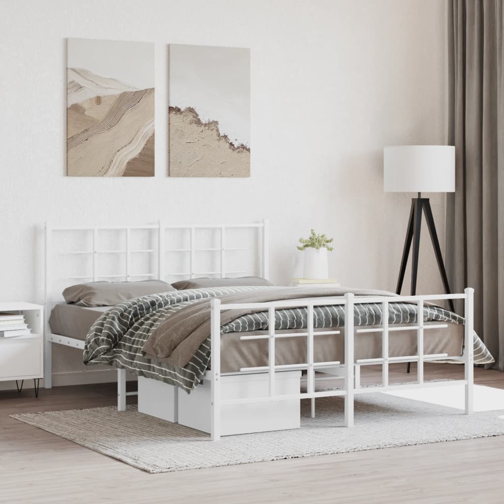 Giroletto con Testiera e Pediera Metallo Bianco 140x200 cm | homemem39