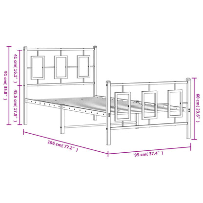 Giroletto con Testiera e Pediera Metallo Nero 90x190 cm - homemem39