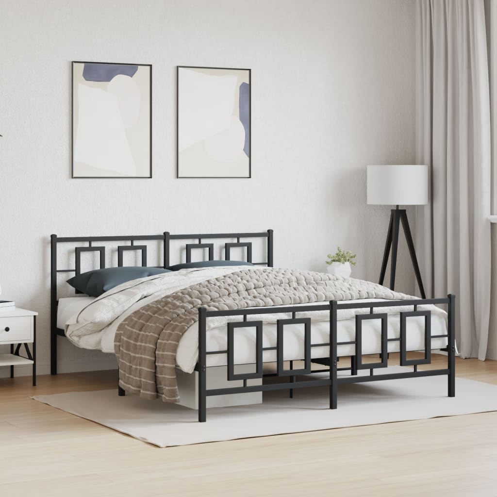 Giroletto con Testiera e Pediera Metallo Nero 150x200 cm | homemem39