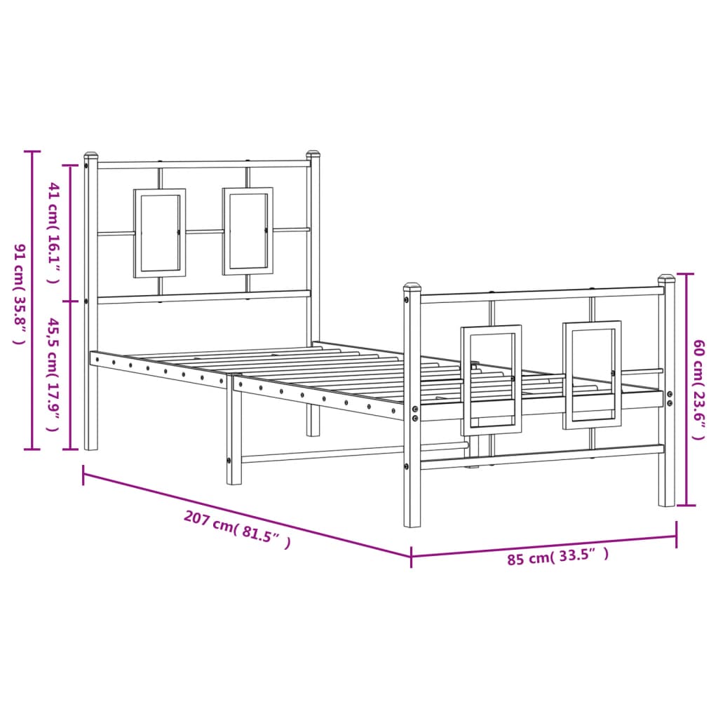 Giroletto con Testiera e Pediera Metallo Bianco 80x200 cm | homemem39