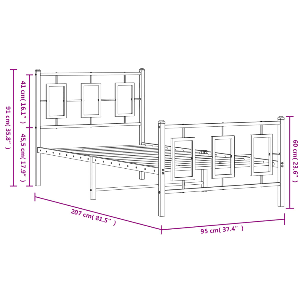 Giroletto con Testiera e Pediera Metallo Bianco 90x200 cm | homemem39