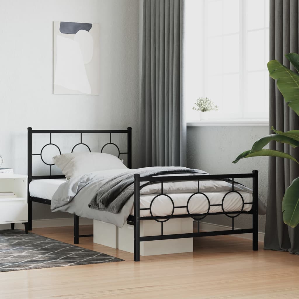 Giroletto con Testiera e Pediera Metallo Nero 100x200 cm | homemem39